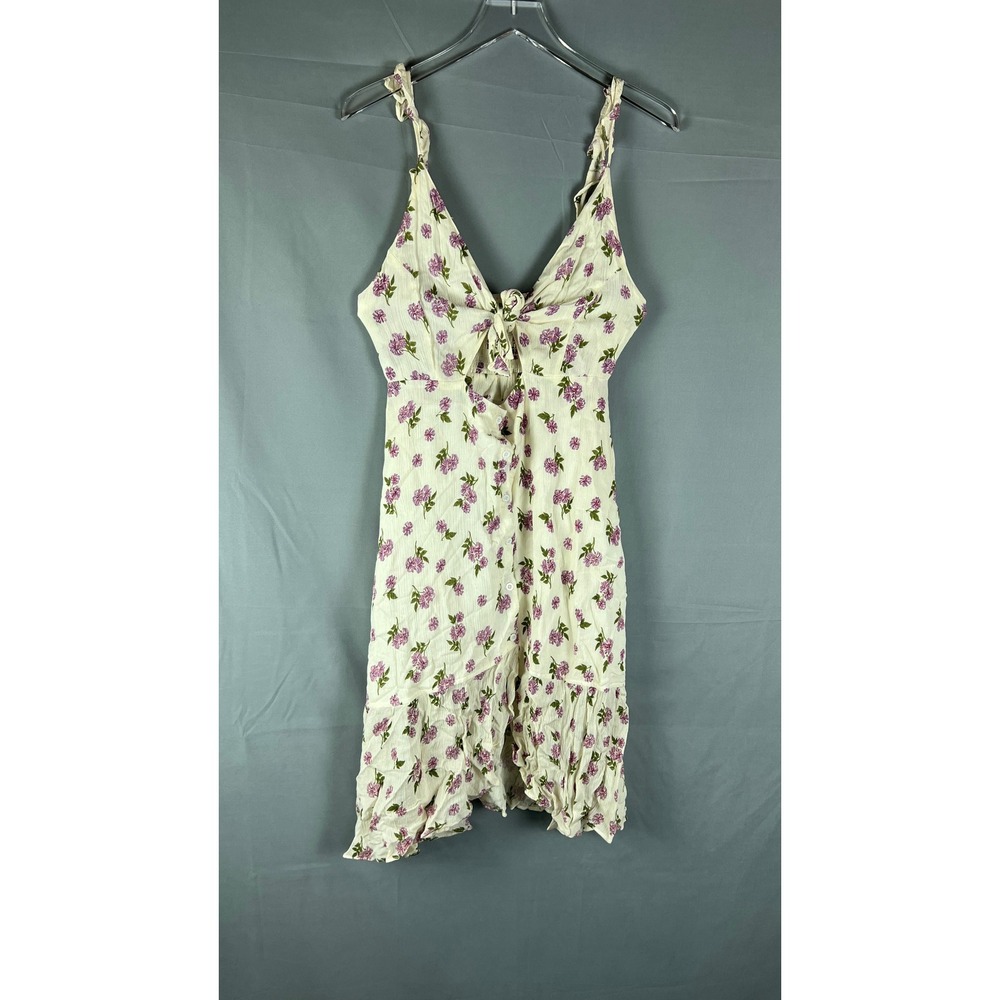 Etophe Studios Summer Dress Womens Large Cream Floral Knotted Front Smocked Back